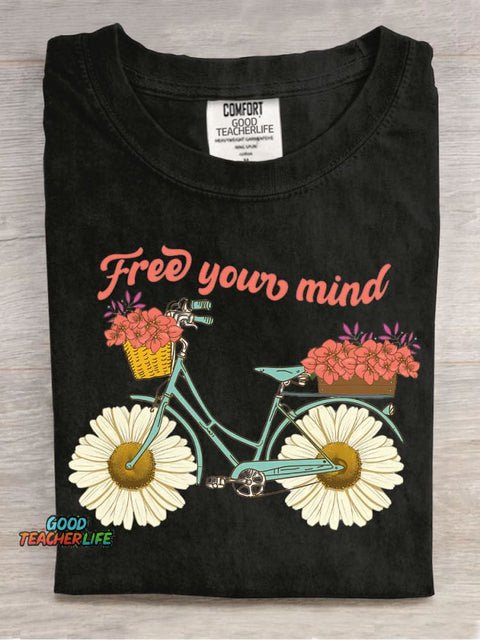 Flowers and Bicycles Decorative Pattern T-shirt