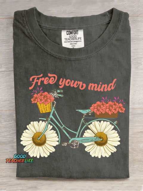 Flowers and Bicycles Decorative Pattern T-shirt