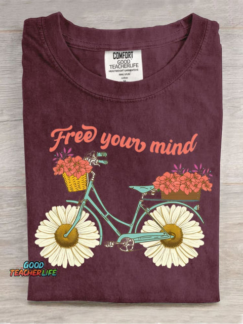 Flowers and Bicycles Decorative Pattern T-shirt