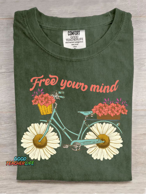 Flowers and Bicycles Decorative Pattern T-shirt