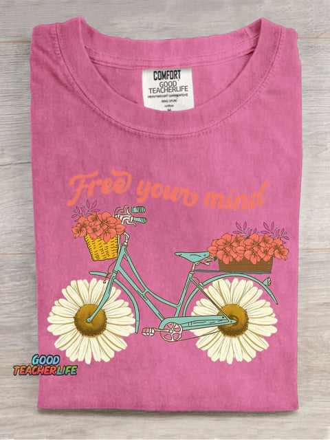 Flowers and Bicycles Decorative Pattern T-shirt