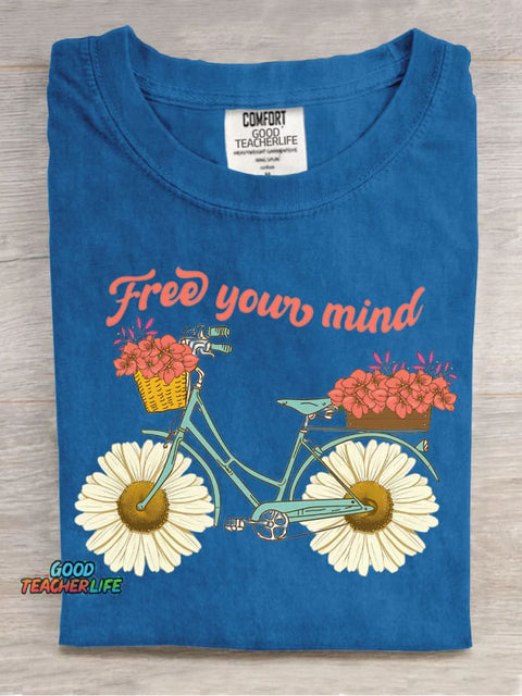 Flowers and Bicycles Decorative Pattern T-shirt