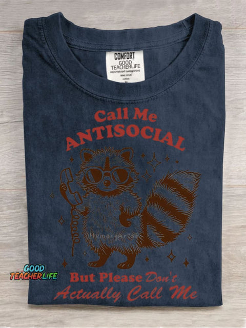 Call Me Antisocial Decorative Pattern T-shirt