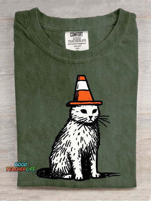 Roadblock Cat Decorative Pattern T-shirt