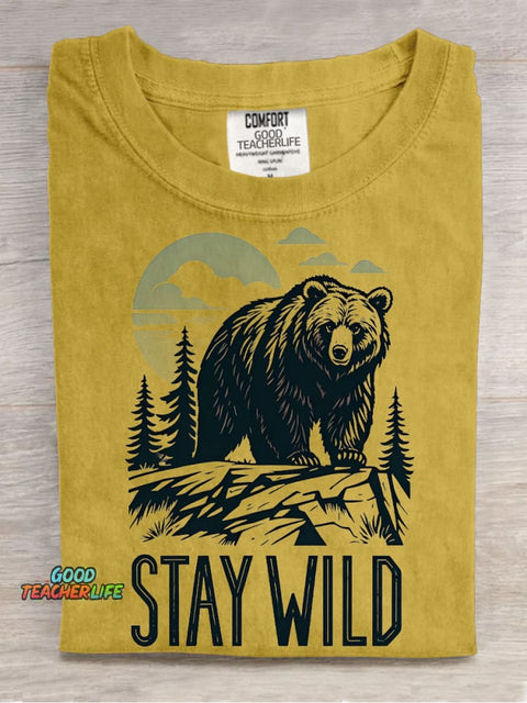 Brown Bear Stay Wild Decorative Pattern T-shirt