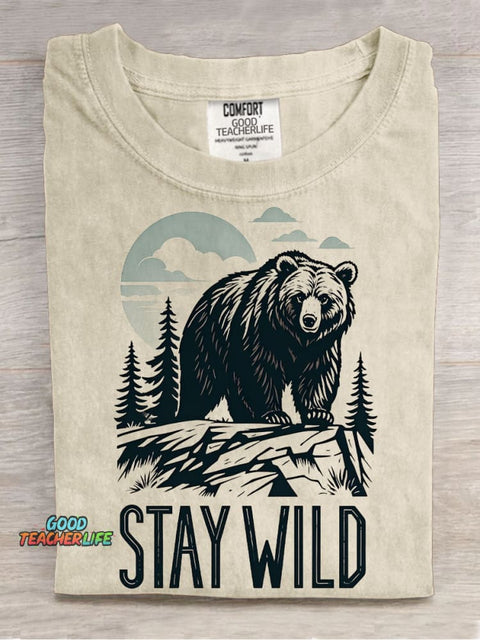 Brown Bear Stay Wild Decorative Pattern T-shirt