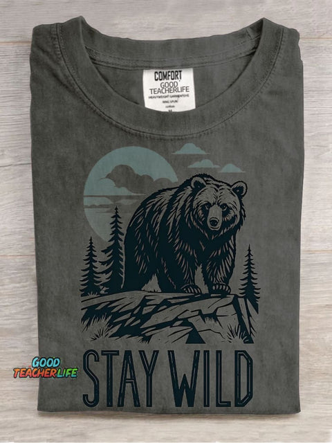 Brown Bear Stay Wild Decorative Pattern T-shirt