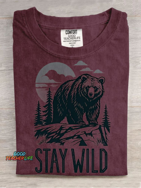 Brown Bear Stay Wild Decorative Pattern T-shirt