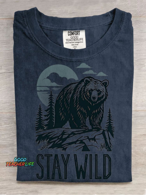 Brown Bear Stay Wild Decorative Pattern T-shirt
