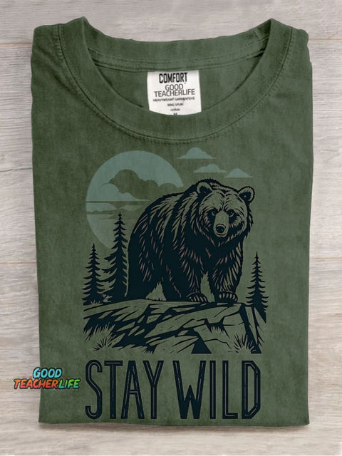Brown Bear Stay Wild Decorative Pattern T-shirt