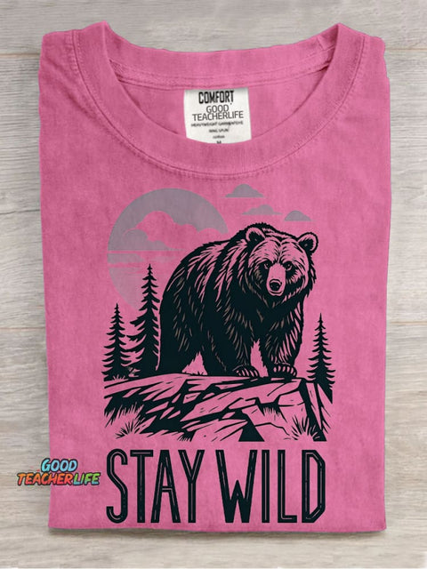 Brown Bear Stay Wild Decorative Pattern T-shirt