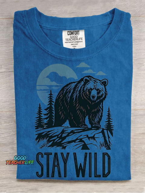 Brown Bear Stay Wild Decorative Pattern T-shirt
