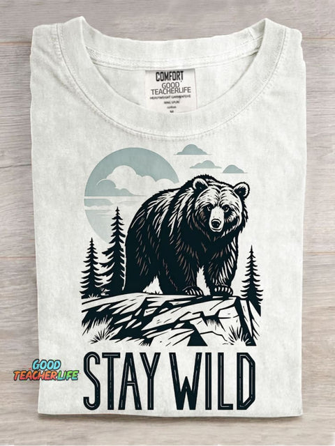 Brown Bear Stay Wild Decorative Pattern T-shirt