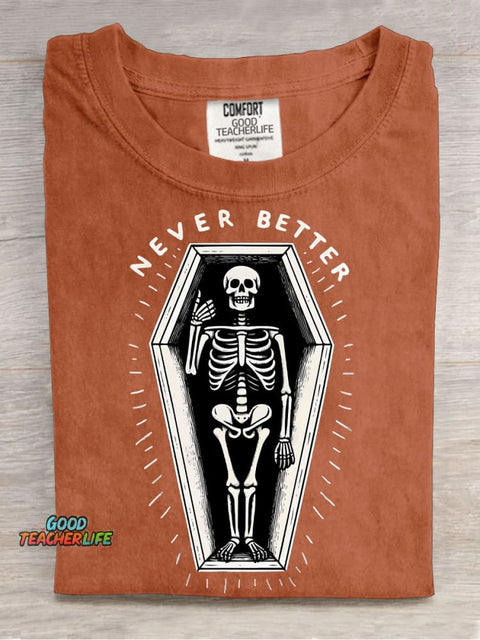 Lying In The Coffin Never Better Decorative Pattern T-shirt