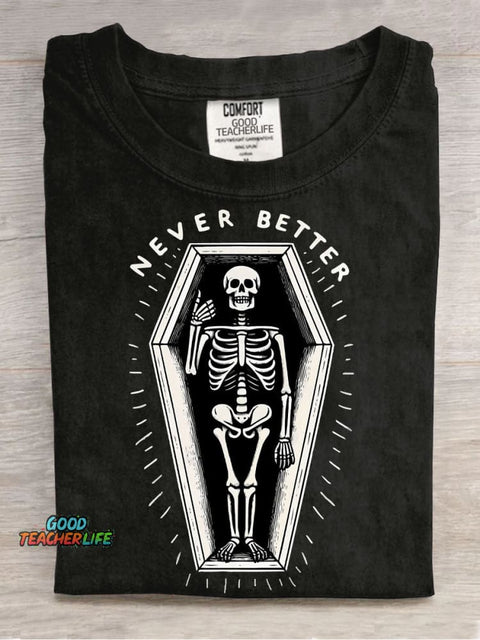 Lying In The Coffin Never Better Decorative Pattern T-shirt