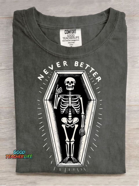 Lying In The Coffin Never Better Decorative Pattern T-shirt