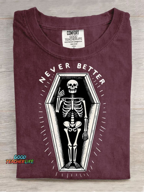 Lying In The Coffin Never Better Decorative Pattern T-shirt