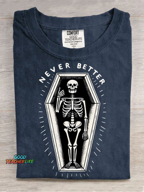 Lying In The Coffin Never Better Decorative Pattern T-shirt