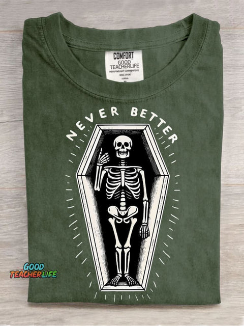 Lying In The Coffin Never Better Decorative Pattern T-shirt