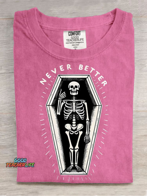 Lying In The Coffin Never Better Decorative Pattern T-shirt