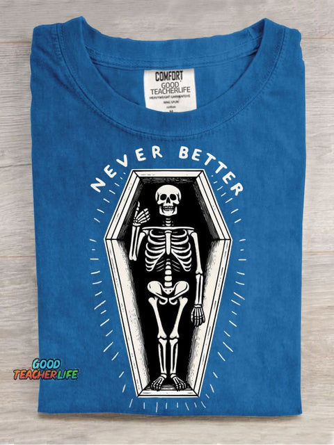 Lying In The Coffin Never Better Decorative Pattern T-shirt