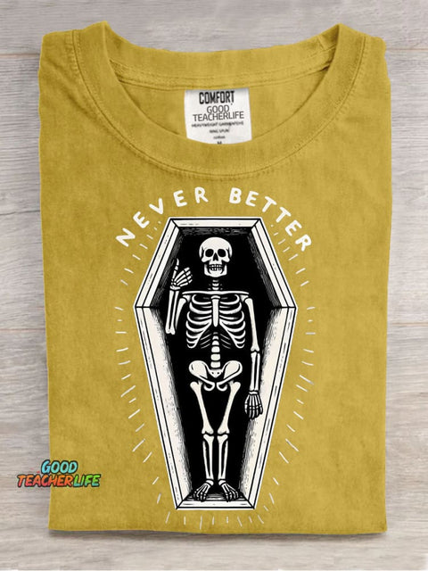 Lying In The Coffin Never Better Decorative Pattern T-shirt