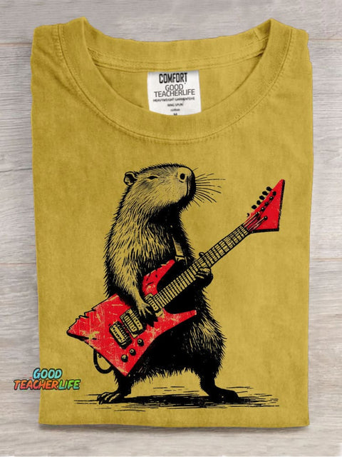 Rock Capybara Decoration Pattern T-shirt