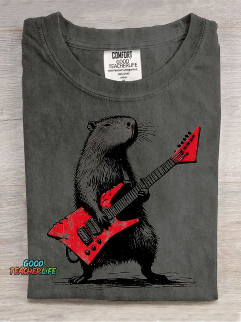 Rock Capybara Decoration Pattern T-shirt