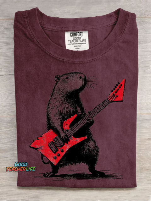 Rock Capybara Decoration Pattern T-shirt
