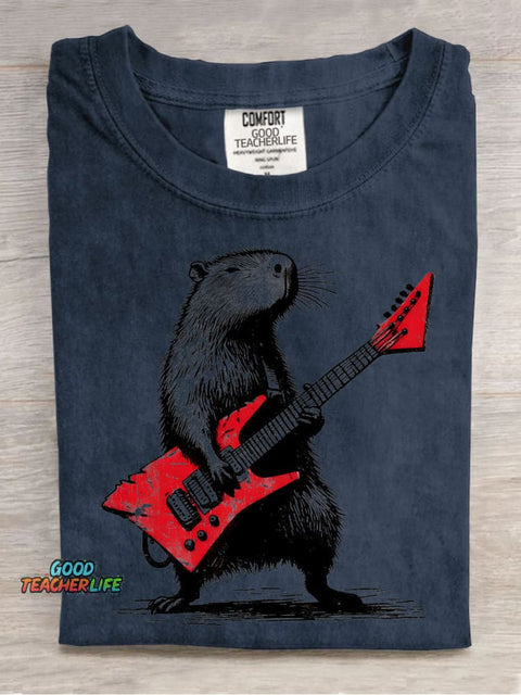 Rock Capybara Decoration Pattern T-shirt