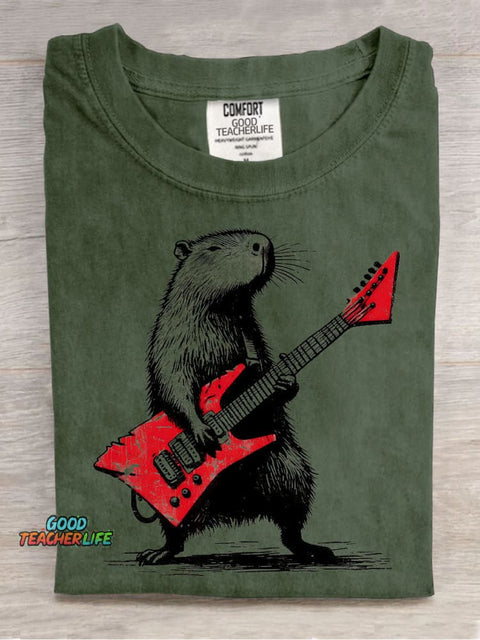 Rock Capybara Decoration Pattern T-shirt
