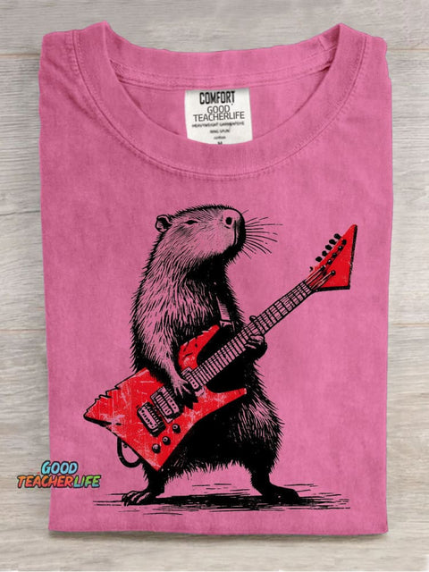Rock Capybara Decoration Pattern T-shirt
