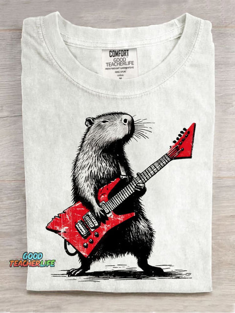 Rock Capybara Decoration Pattern T-shirt