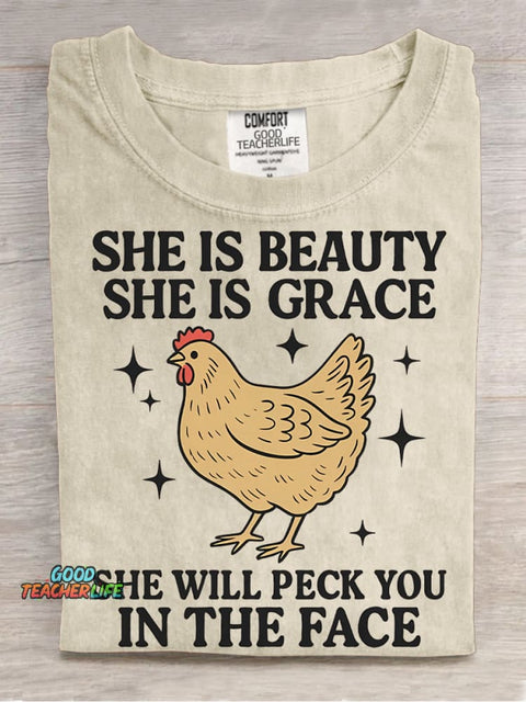 Chicken Will Peck You In The Face Decorative PatternT-shirt