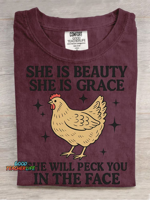 Chicken Will Peck You In The Face Decorative PatternT-shirt