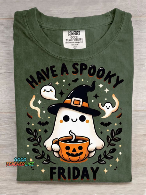Halloween Ghost Have A Spooky Friday Decorative Pattern T-shirt