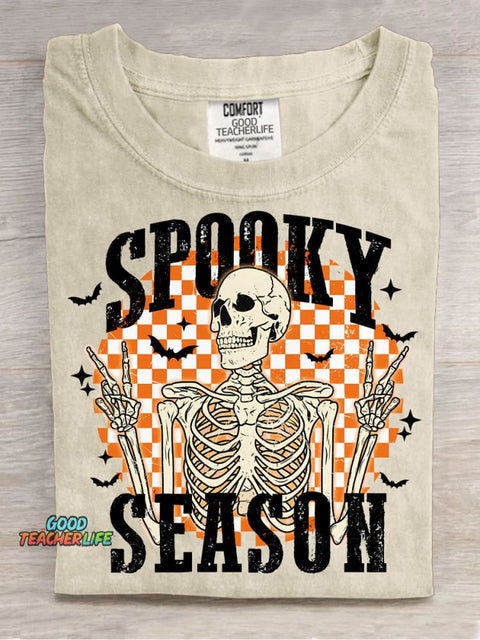 Halloween Skeleton Spooky Season Decorative Pattern T-shirt