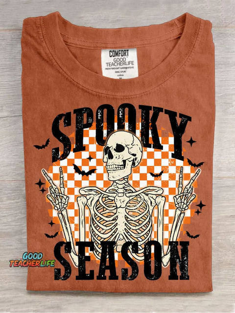 Halloween Skeleton Spooky Season Decorative Pattern T-shirt