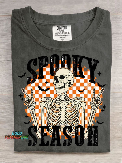 Halloween Skeleton Spooky Season Decorative Pattern T-shirt