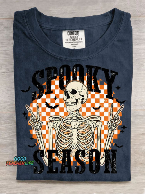 Halloween Skeleton Spooky Season Decorative Pattern T-shirt