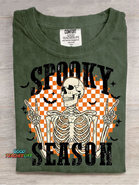 Halloween Skeleton Spooky Season Decorative Pattern T-shirt