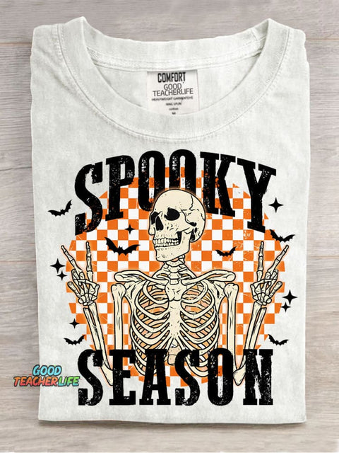 Halloween Skeleton Spooky Season Decorative Pattern T-shirt
