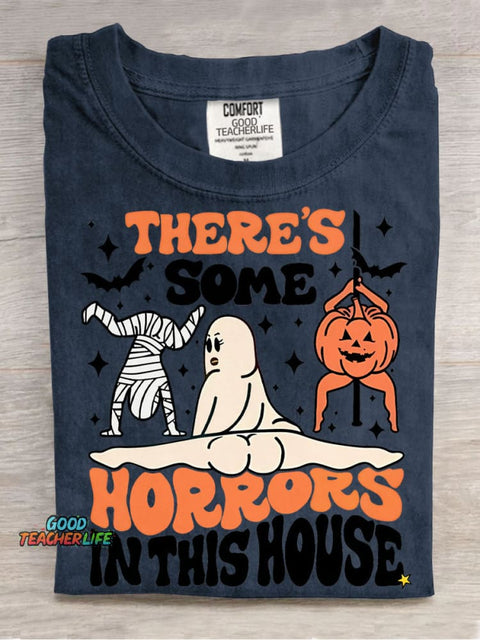 Halloween There's Some Horrors In This House Decorative Pattern T-shirt
