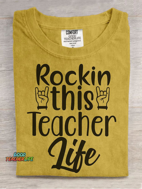 Rockin This Teacher Life Decorative Pattern T-shirt