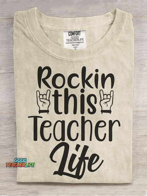 Rockin This Teacher Life Decorative Pattern T-shirt