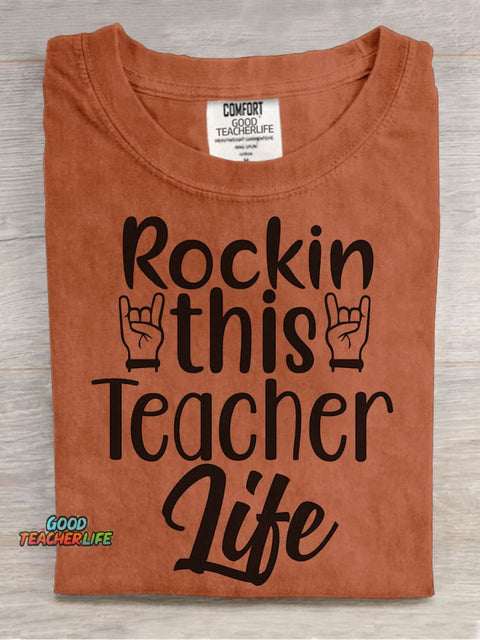 Rockin This Teacher Life Decorative Pattern T-shirt
