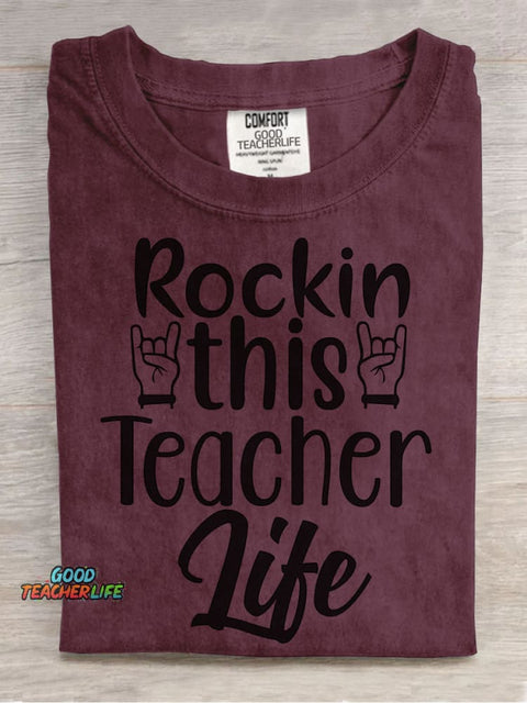 Rockin This Teacher Life Decorative Pattern T-shirt