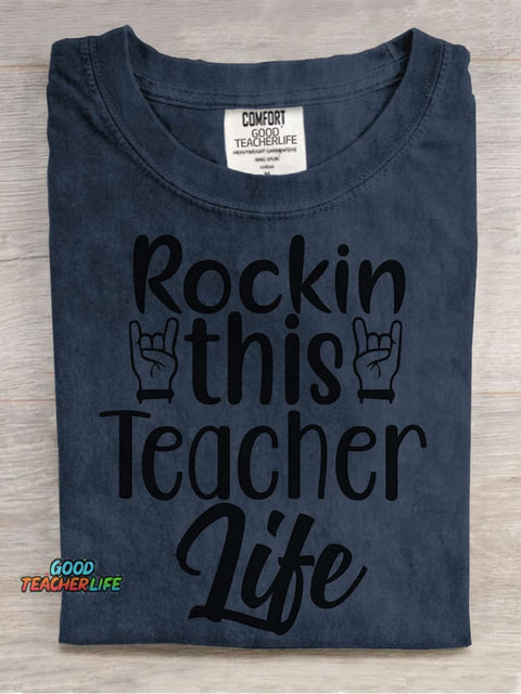 Rockin This Teacher Life Decorative Pattern T-shirt
