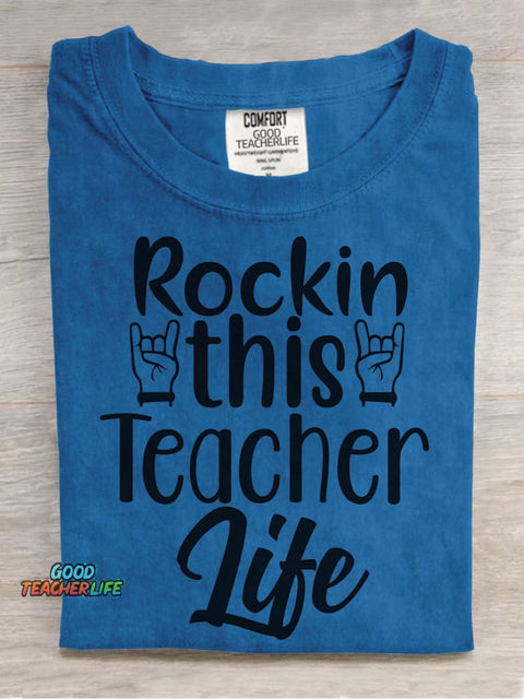 Rockin This Teacher Life Decorative Pattern T-shirt