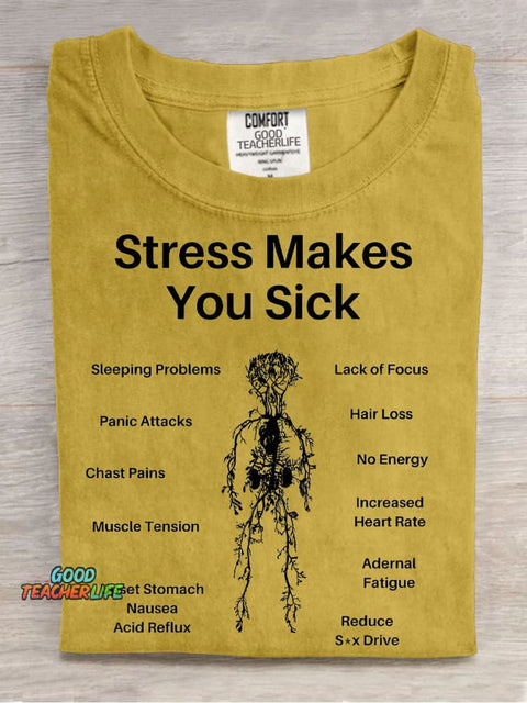 Stress Makes You Sick Decorative Pattern T-shirt